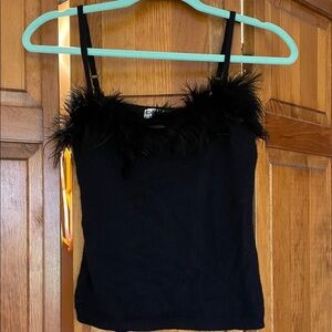 bebe Black Camisole with Feather trim
